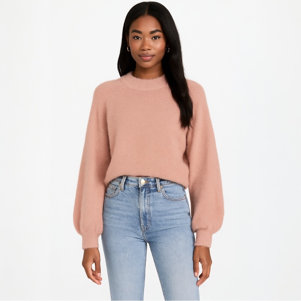 Bardot Fluffy Balloon Sleeve Sweater In Pink